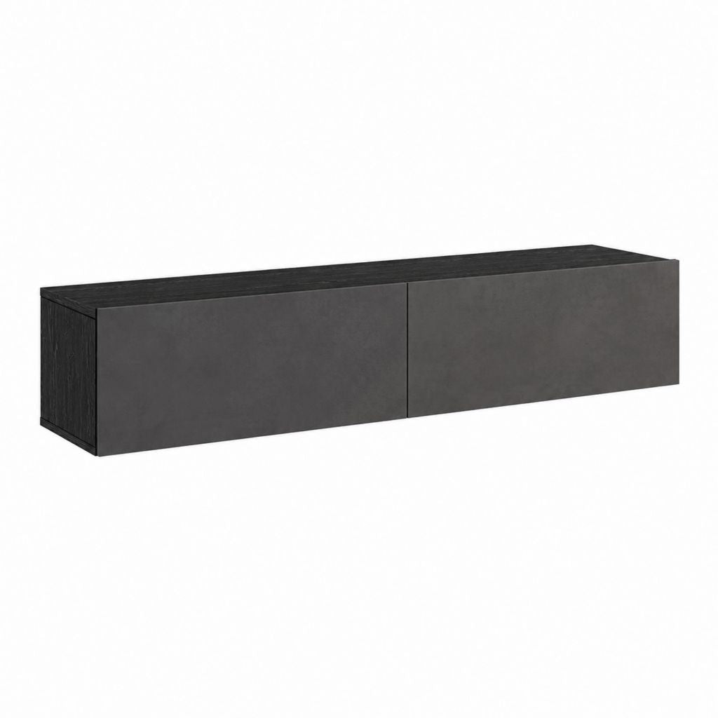 Meuble TV mural noir et gris anthracite en panneaux de particules 160 x 30 x 30 cm