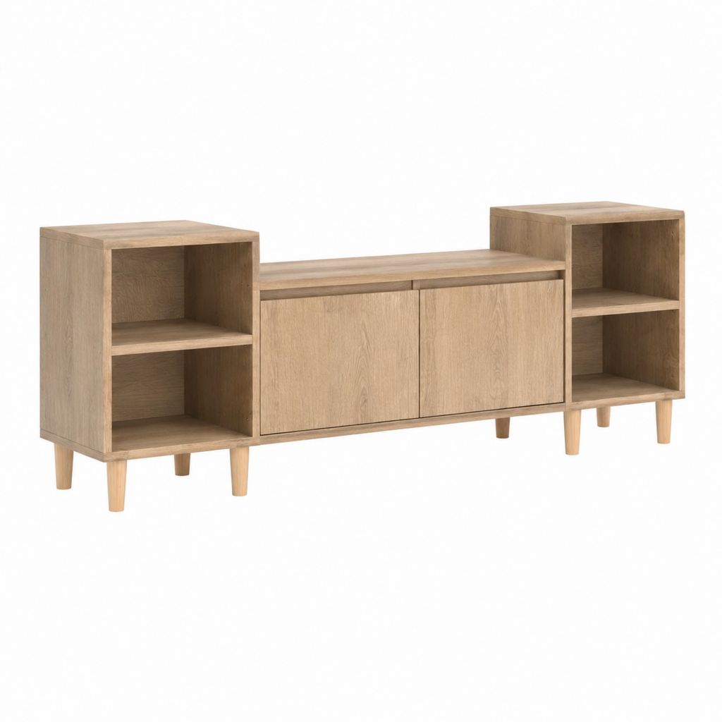 Meuble TV avec rangements chêne clair en MDF rectangulaire 180 x 40 x 75 cm