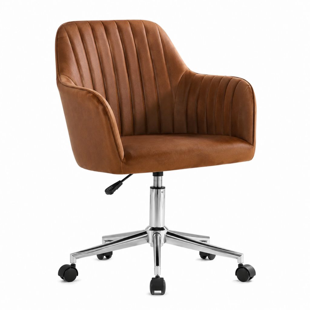 Fauteuil de bureau pivotant réglable marron en similicuir PU avec accoudoirs 60 x 60 x 82-92 cm