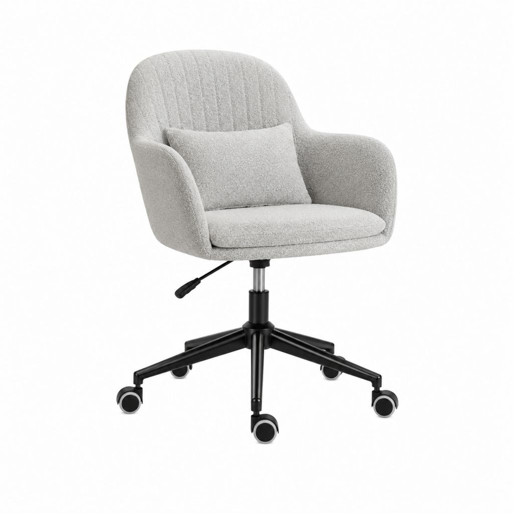 Chaise de bureau pivotante grise en polyester avec accoudoirs et roulettes 64 x 65 x 90-100 cm