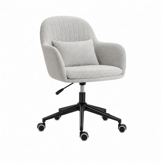 Chaise de bureau pivotante grise en polyester avec accoudoirs et roulettes 64 x 65 x 90-100 cm