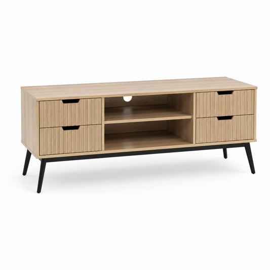 Meuble TV rectangulaire chêne clair en panneaux de particules et MDF 160 x 40 x 55 cm avec 4 tiroirs