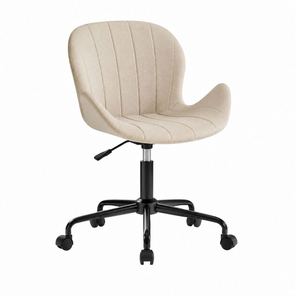 Chaise de bureau pivotante beige en polyester avec accoudoirs 60 x 60 x 80-90 cm
