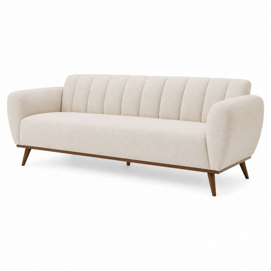 Canapé 3 places droit beige en polyester bouclette 200 x 85 x 82 cm
