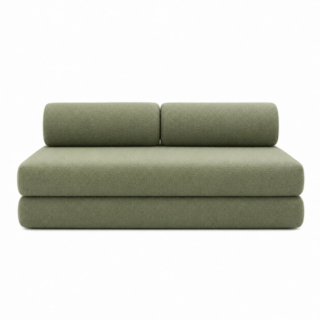 Canapé 2 places sans accoudoirs vert sauge en polyester bouclé rectangulaire 180 x 95 x 70 cm
