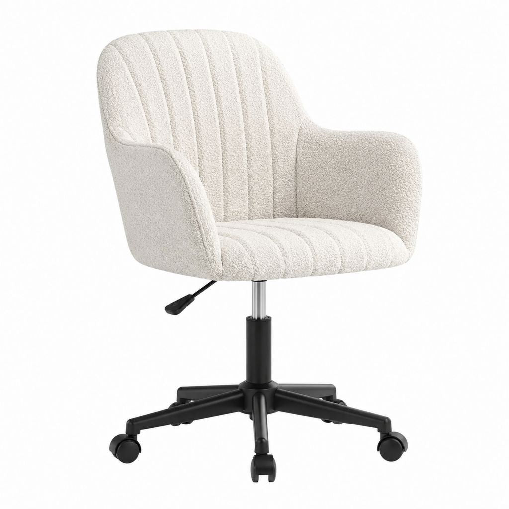 Chaise de bureau pivotante réglable crème en polyester bouclette 60 x 60 x 82-92 cm