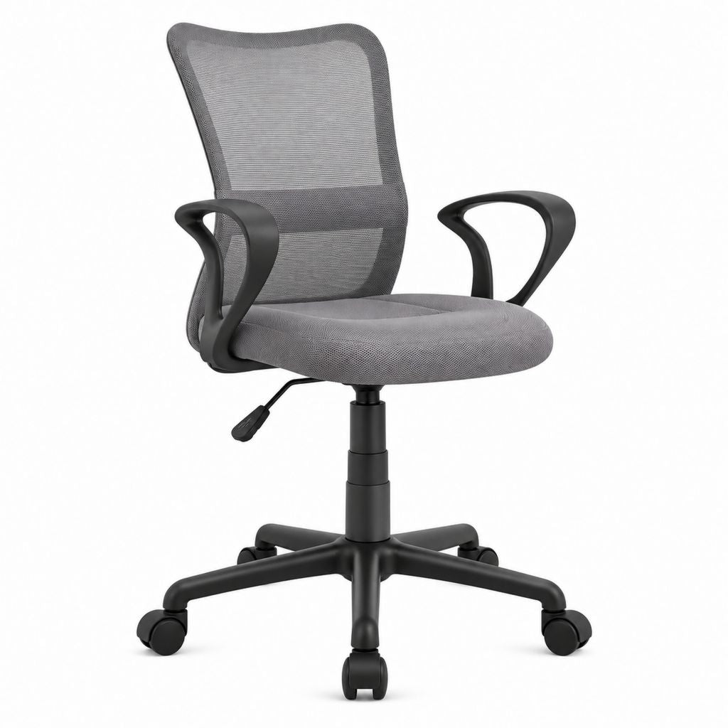 Chaise de bureau pivotante grise en maille polyester avec accoudoirs 60 x 60 x 90-100 cm