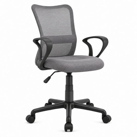 Chaise de bureau pivotante grise en maille polyester avec accoudoirs 60 x 60 x 90-100 cm