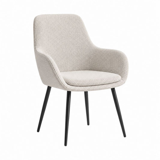 Chaise de bureau fixe beige en polyester bouclette avec accoudoirs et piètement acier 60 x 61 x 82 cm