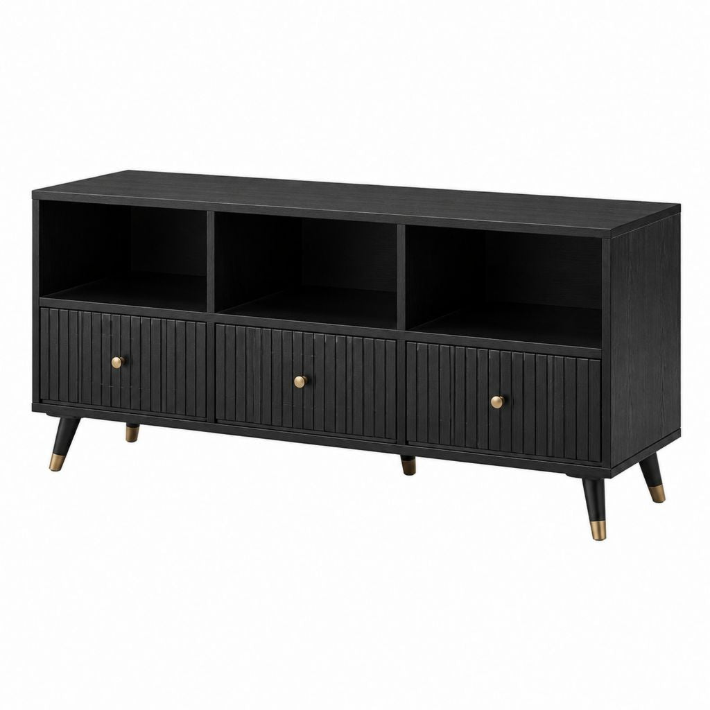 Meuble TV noir en panneaux de particules mélaminés rectangulaire 160 x 40 x 75 cm