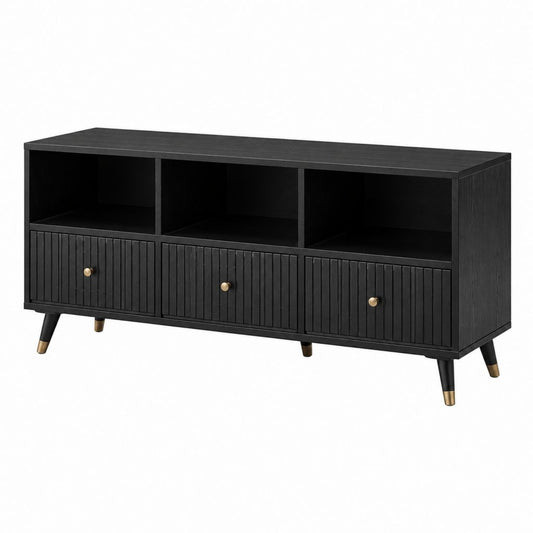 Meuble TV noir en panneaux de particules mélaminés rectangulaire 160 x 40 x 75 cm