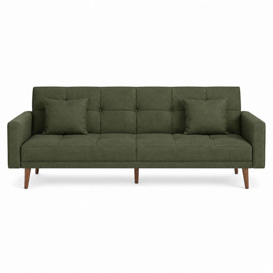 Canapé 3 places droit vert en polyester avec pieds en hévéa 220 x 85 x 85 cm