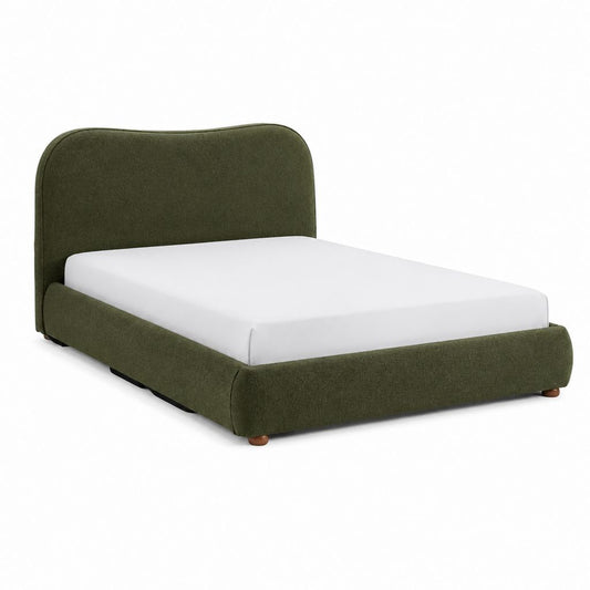 Lit coffre 160 x 200 cm vert olive en polyester avec tête de lit rembourrée