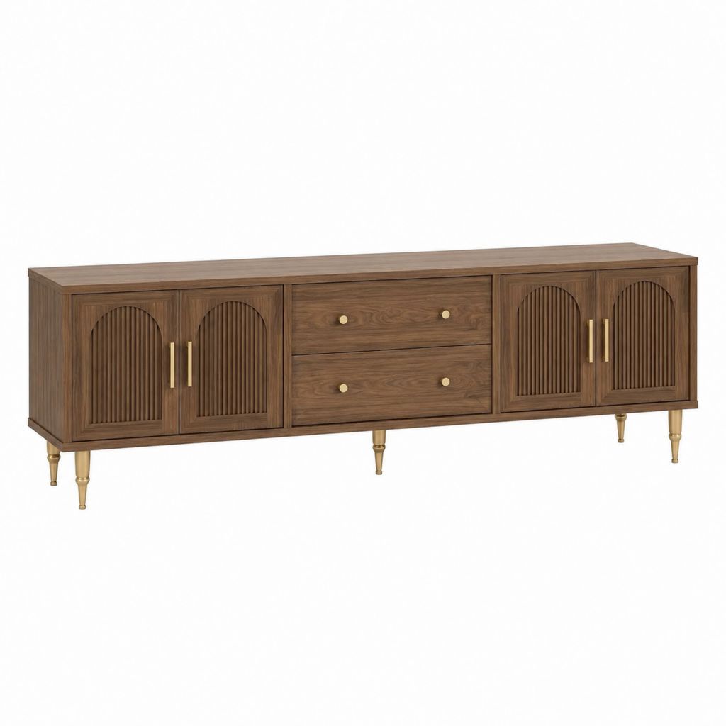 Meuble TV 4 portes 2 tiroirs noyer MDF rectangulaire 180 x 40 x 65 cm