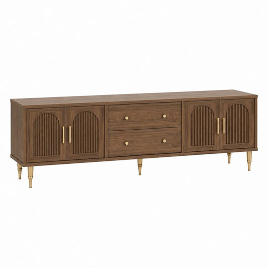 Meuble TV 4 portes 2 tiroirs noyer MDF rectangulaire 180 x 40 x 65 cm