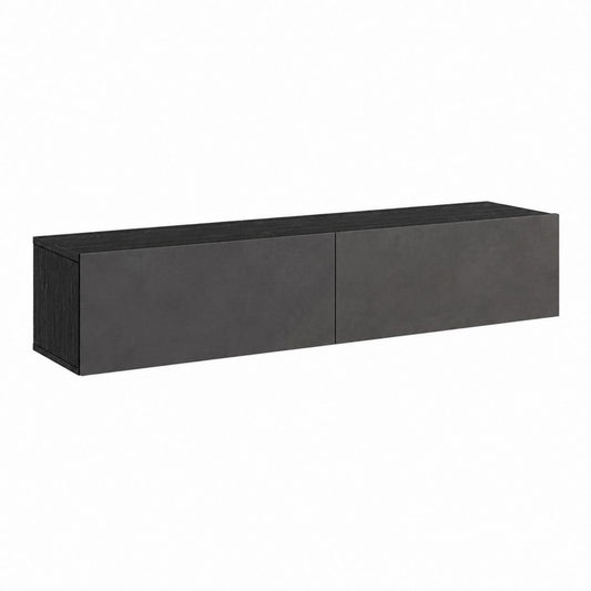 Meuble TV mural noir et gris anthracite en panneaux de particules 160 x 30 x 30 cm