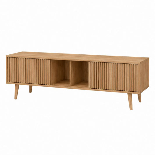 Meuble TV rectangulaire chêne naturel MDF plaqué 160 x 40 x 60 cm