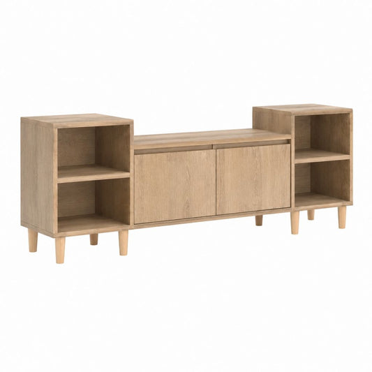 Meuble TV avec rangements chêne clair en MDF rectangulaire 180 x 40 x 75 cm